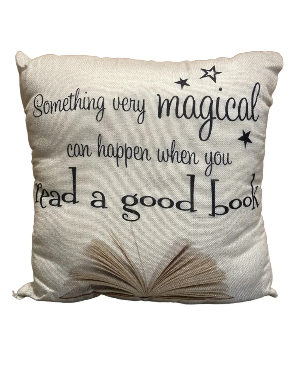 Neutral Decorative Pillow with Book Quote - Book Lovers Pillow - 17”x17”